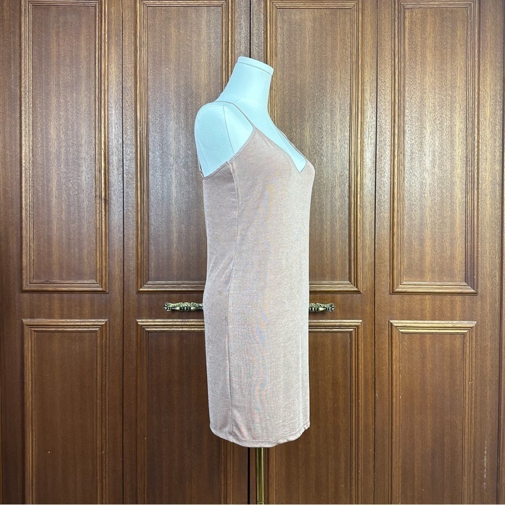 Zara Tan Silky Spaghetti Adjustable Strap Dress V-neckline Women Small - Picture 2 of 10